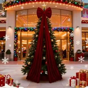 圣诞节装饰品超大酒红色丝绒蝴蝶结氛围布置圣诞树顶挂件跨境