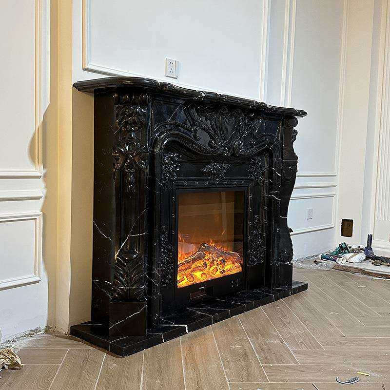 大理石壁炉石雕法式雕花黑白根简约美式家居装饰壁炉架石材壁炉