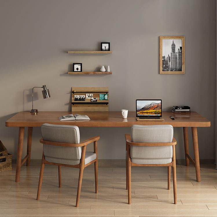 现代家用书房实木桌椅组合 双人实木电脑桌 简约卧室靠墙写字台单