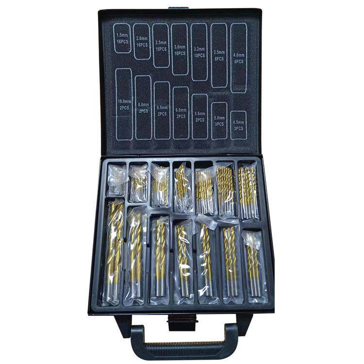供应99PC镀钛麻花钻铁盒装木工开孔器钢板钻眼钻头套装