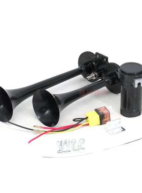 12V黑色双管气喇叭 气动压缩电机气泵带继电器 汽车卡车高音喇叭