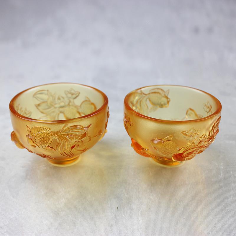古法琉璃碗一对装保险公司周年庆商务纪念品琉璃餐具茶杯厂家生产