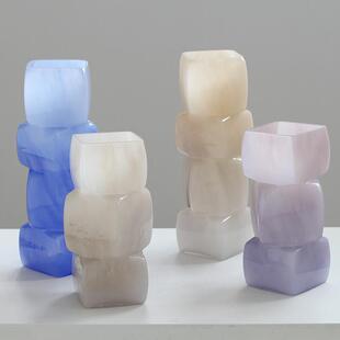 中古风渐变彩色几何方块花瓶餐桌软装酒店电视柜台面装饰玻璃摆件