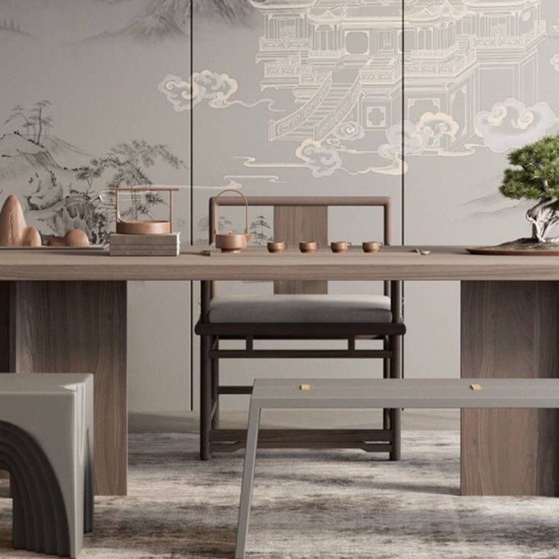 需定制新中式酒店大f堂茶桌实木禅意功夫茶几泡茶台家用喝茶桌椅