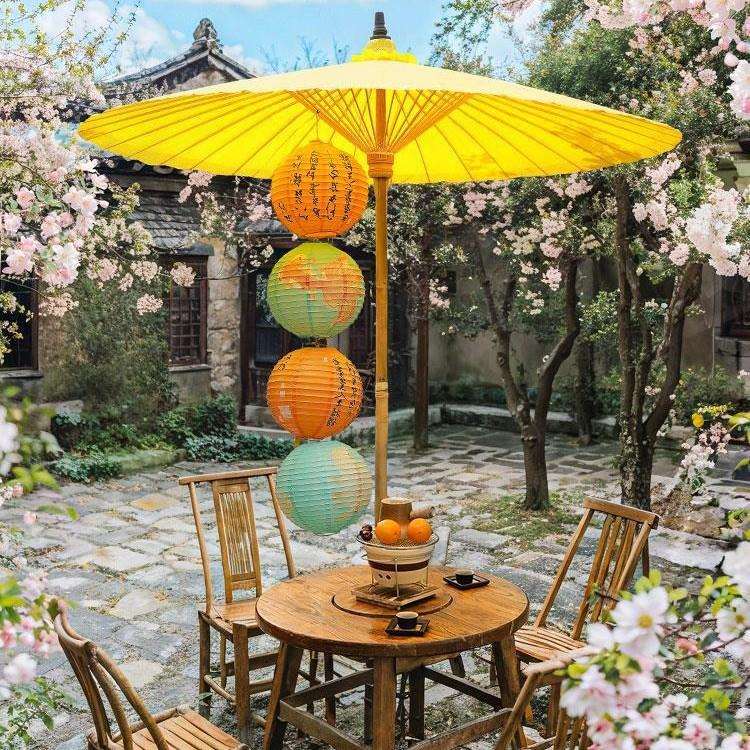 可折叠围炉煮茶户外伞防水咖啡厅商用装饰古风油纸遮阳伞红色伞