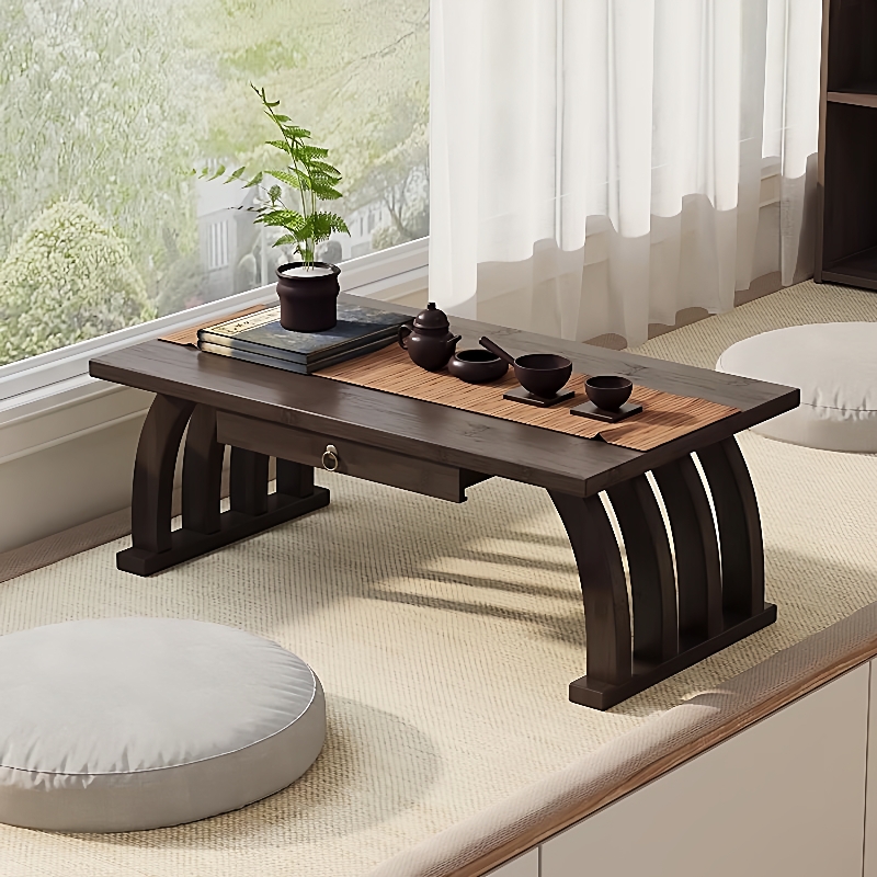 中式飘窗小茶几榻榻米简约窗台阳台楠竹茶桌矮桌地毯小型桌子坐地