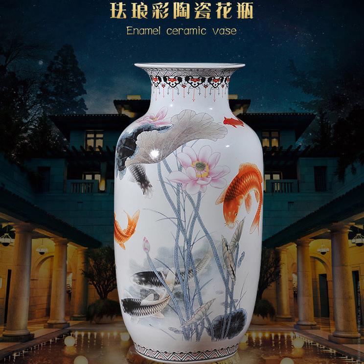 景德镇高花瓶 装饰落地陶瓷直筒白色花瓶摆件 客厅中式插花瓷瓶