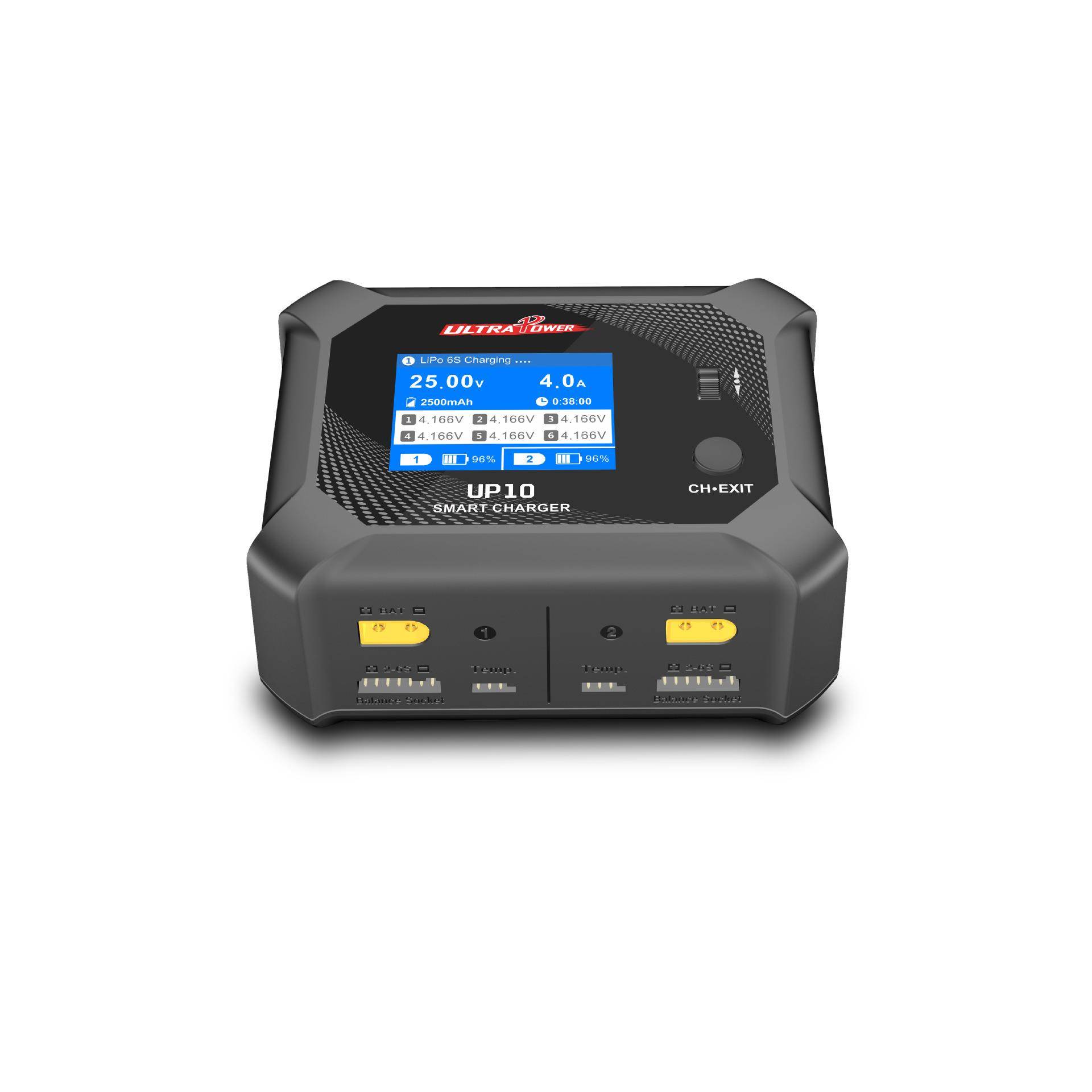 飞腾UP10 AC100W / DC200W双通道快充 航模4S2S6S锂电池充电器10A