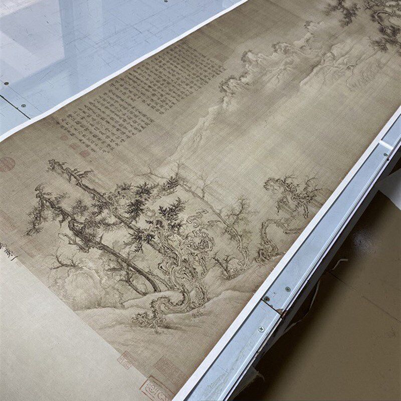 宋代山水画王诜渔村小雪图真迹复制原大高清仿古名画临摹装饰画芯