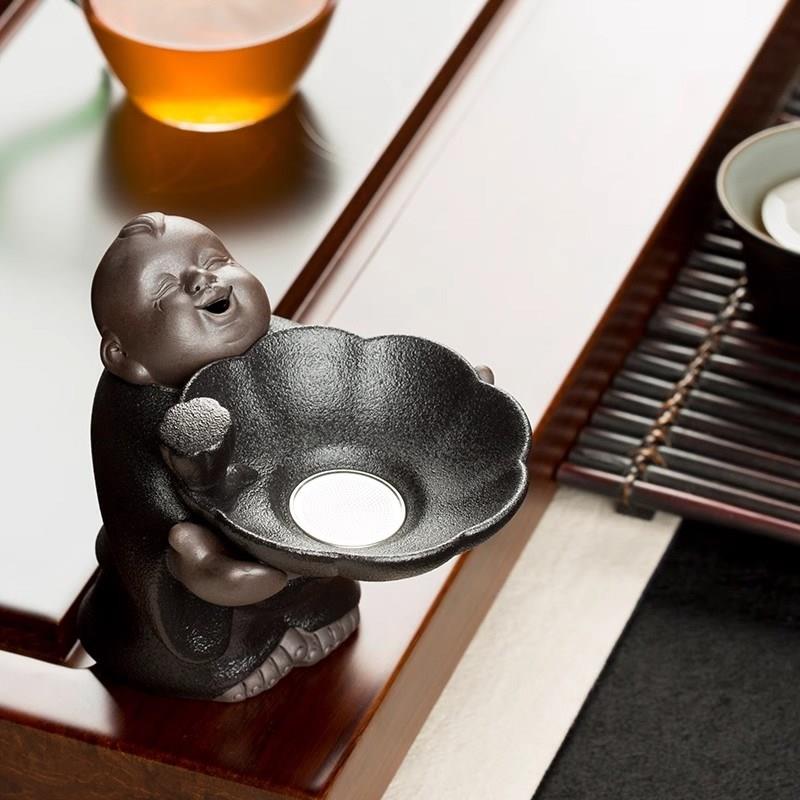 功夫茶陶瓷茶漏茶滤套装创意茶具配件中式摆件可养茶托过滤网茶隔