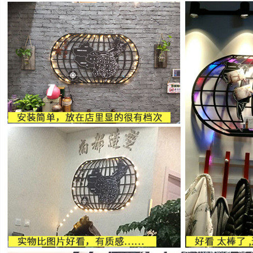 工业风装饰世图地面铁艺壁饰创意酒吧咖啡厅墙界壁挂墙上装饰品