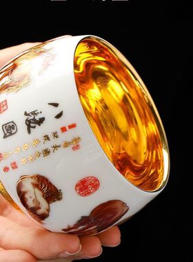 八骏图茶杯主人杯  大师24k鎏金八骏马茶杯男士单杯八马金杯茶盏