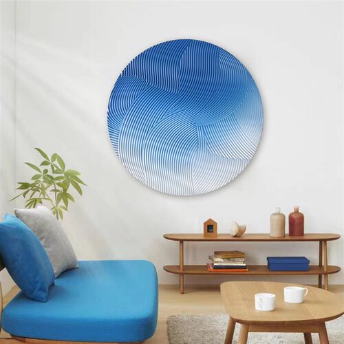 现代简雕立体浮约发象装饰画玄关客厅沙抽背景墙渐变蓝圆形壁画