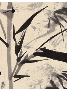 1:1近代李苦禅 竹雀图 国画水墨画竹子花鸟立轴客厅玄关装饰画