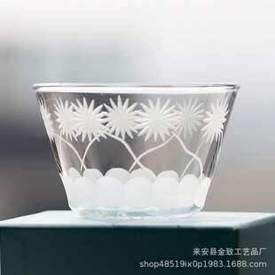 江户切子手工雕刻手握猪口杯拉花杯现代透明玻璃咖啡杯220ml