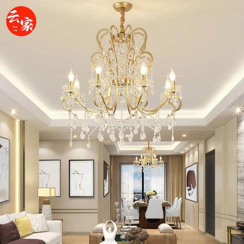 法式全铜水晶吊灯客厅水晶灯家用蜡烛LED灯酒店餐厅卧室温馨大气