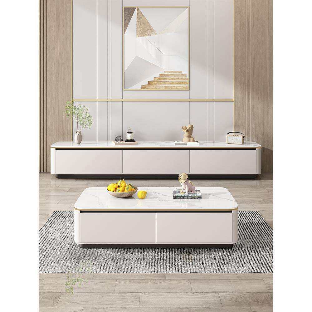 简约奶全轻奢电视柜小户型现代实木白色电视柜茶几组合岩板家用,电子元器件市场,其它元器件,淘宝优惠券,粉丝福利购,淘宝优惠卷