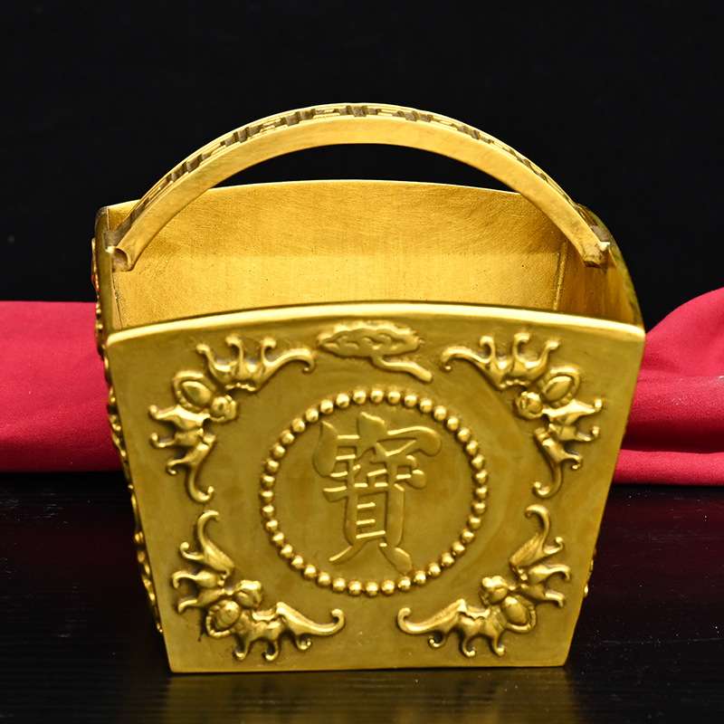 铜仿古米斗摆件 大小号日进斗金铜聚宝盆 家居玄关装收银台饰品
