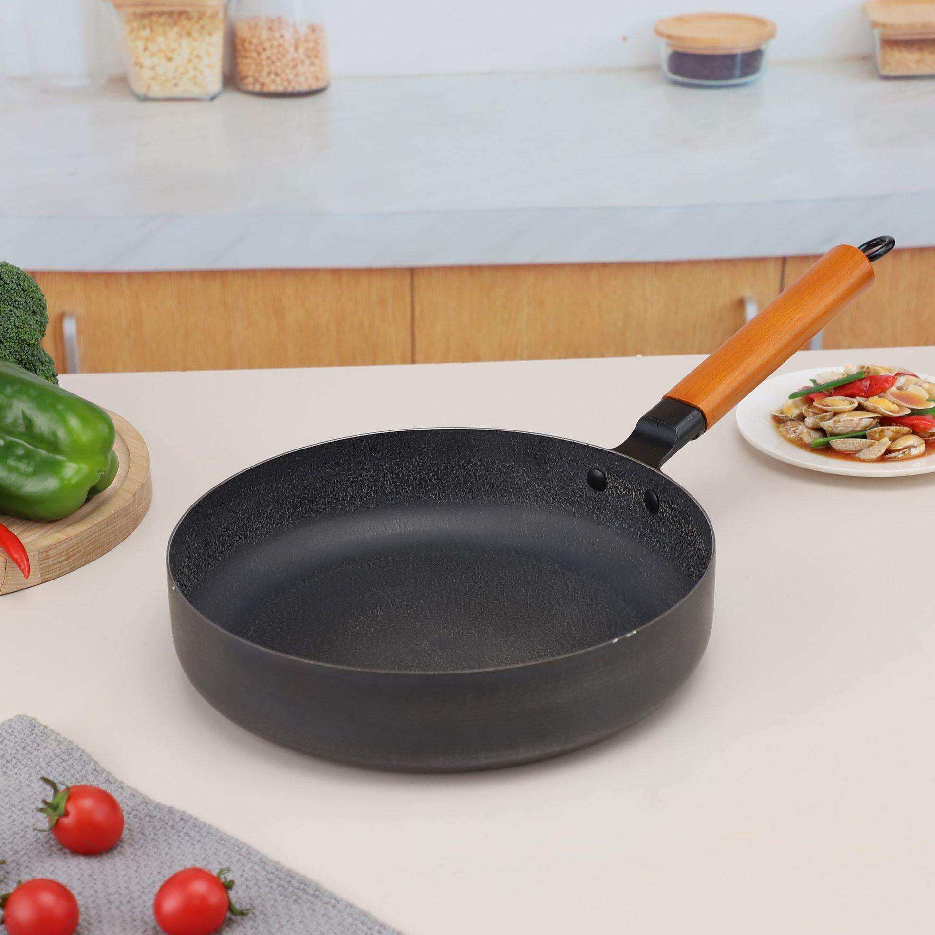 炒锅铁锅不生锈不粘锅铁锅老式铁锅家用生铁平底锅煎饺子锅电磁炉