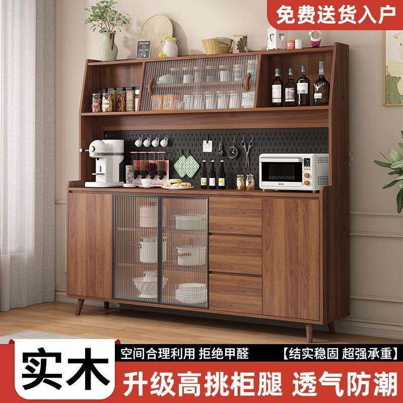 中式实木餐边柜E0级松木防霉靠墙一体多功能厨房储物收纳柜腾佳森