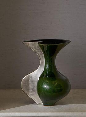 简约现代绿色系银彩花器样板间售楼处卧室客厅桌面创意软装摆件