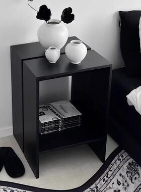 黑色实木边几小户型家用复古沙发边角几设计师卧室现代简约床边柜