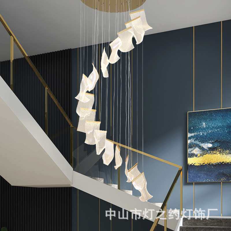 酒店工程灯现代简约中空别墅复式楼客厅大吊灯轻奢别墅非标吊灯