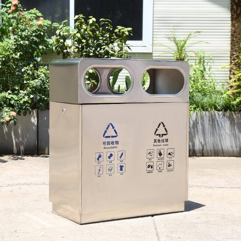 厂家直供翻盖双桶果皮箱户外公共环卫垃圾桶街道小区不锈钢垃圾箱