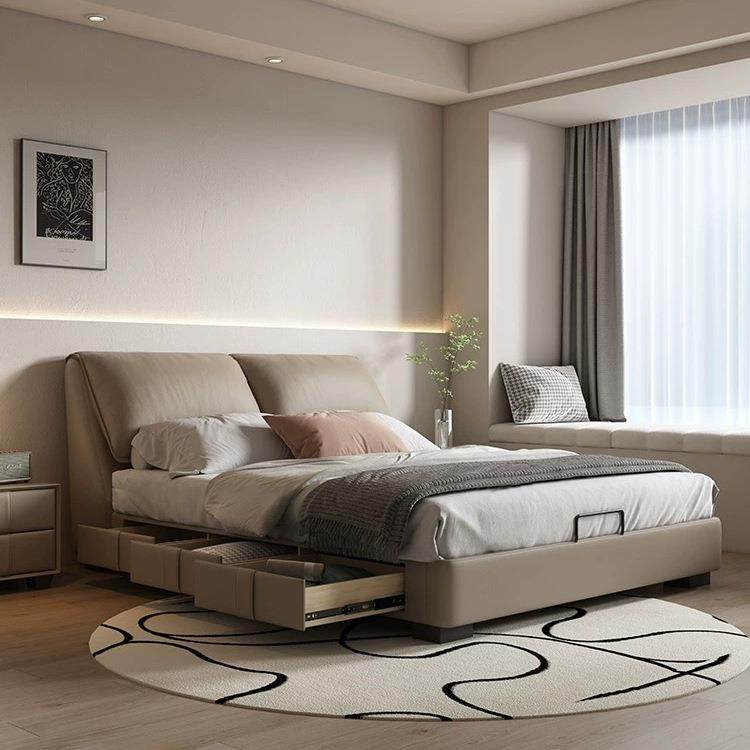 大象耳朵意式极简储物真皮床现代简约奶油风齐边主卧双人床小户型