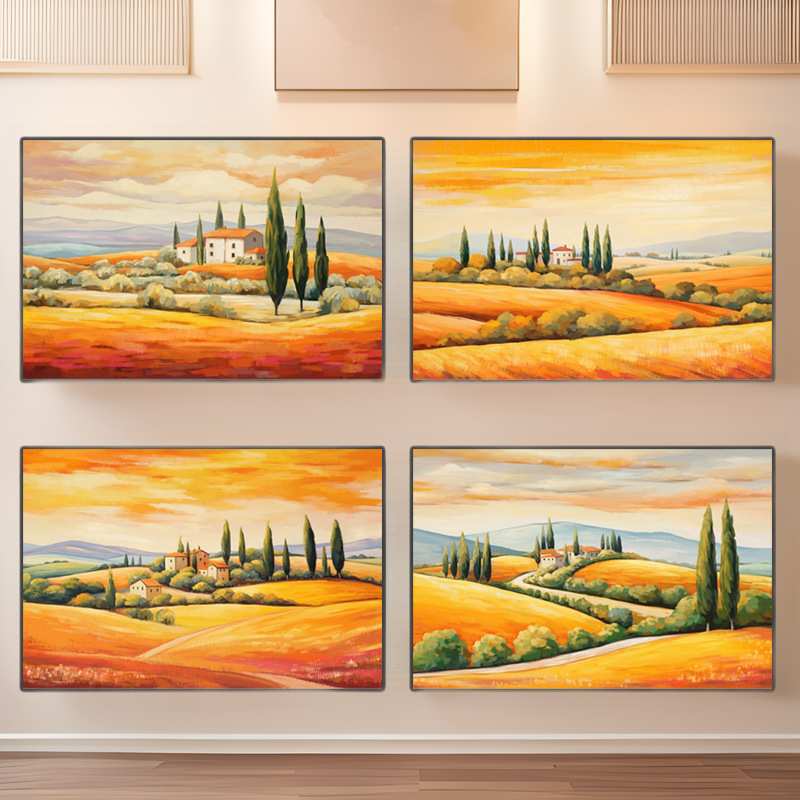 工厂热销风景喷绘画 半手绘夕阳装饰画卧室客厅玄关晶瓷画