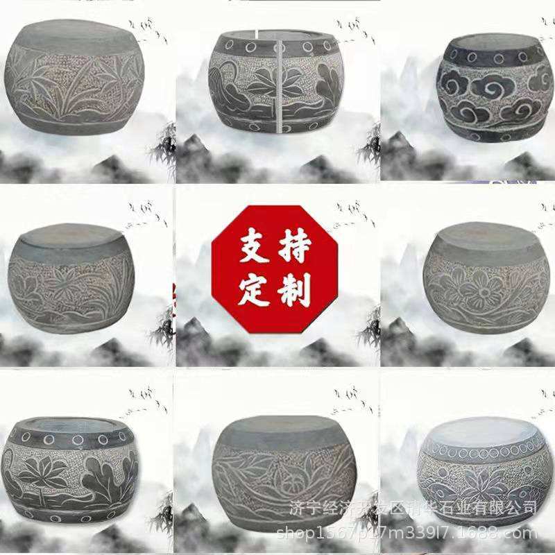 柱墩石各种规格柱墩石古建园林仿古柱顶石青石刻画柱础石青石柱墩