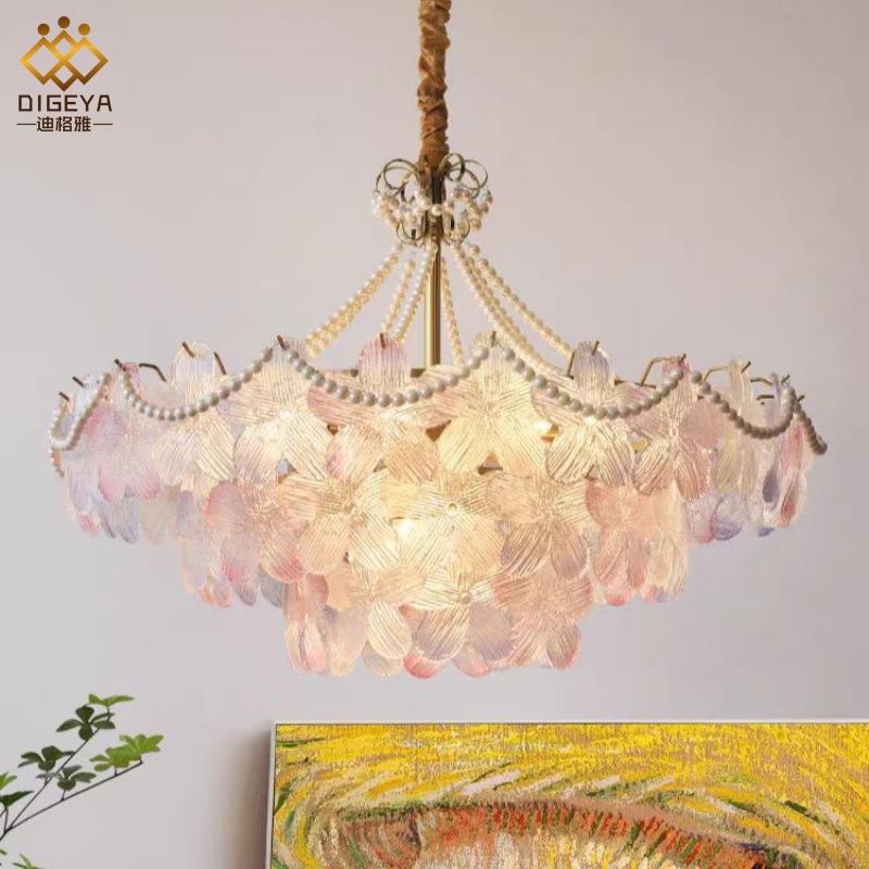 法式水晶客厅吊灯个性创意五叶花三色玻璃简约现代主卧室餐厅灯具