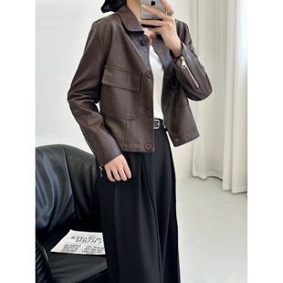 2025秋装皮衣外套橄榄绿女式粘胶纤维仿皮革常规袖日韩休日韩风