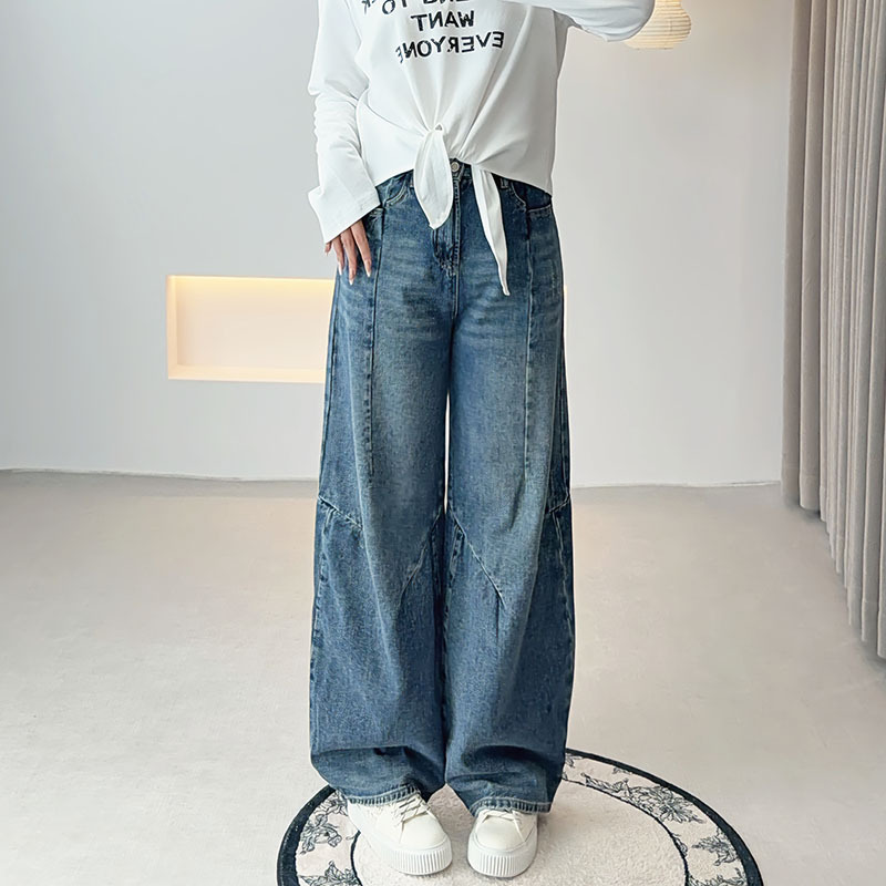 子元2025秋季新款胖mm大码女装设计感复古弯刀裤女士牛仔裤YC329