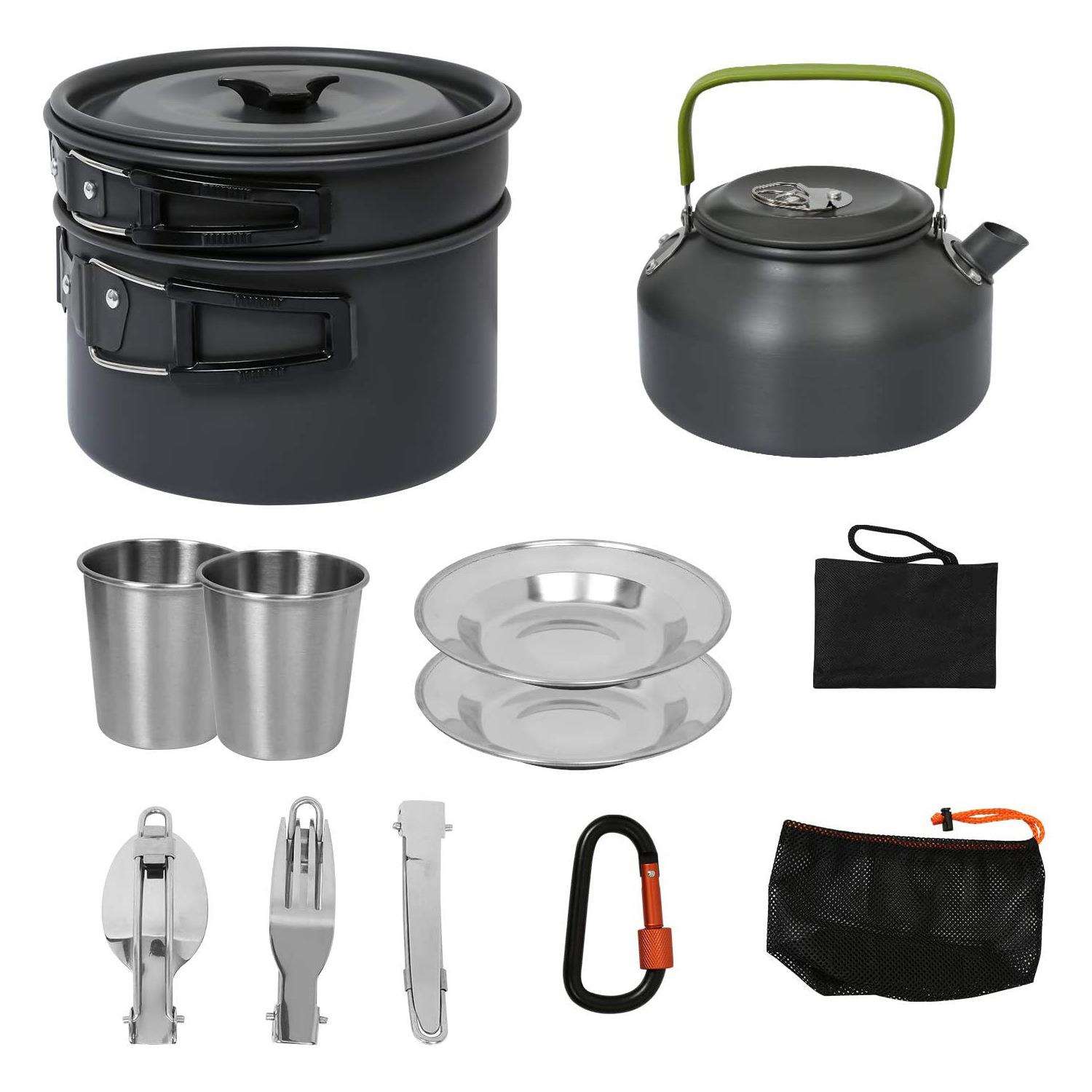 新品 户外用品2-3人野营套锅 便携式茶壶汤锅锅具 组合套装厂家