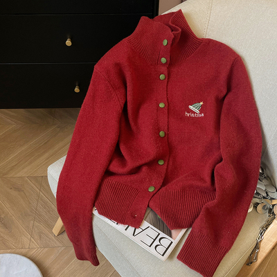 小C家圣诞红高领针织开