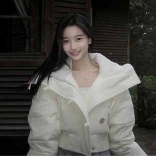 设计感翻领小个子面 新款 面包服 羽绒棉服女2025秋冬季 羊羔毛短款