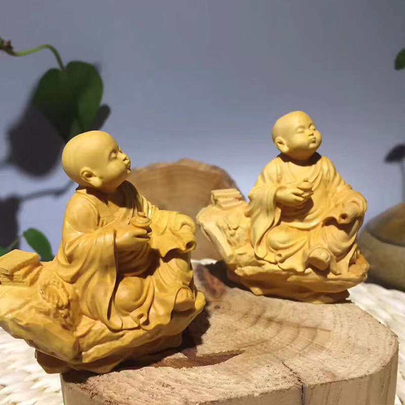黄杨木禅意小沙弥茶童家居摆饰摆件手把件车摆茶宠工艺装饰品