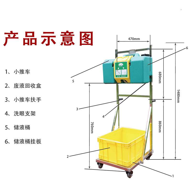 越翔 贴牌304不锈钢手推车壁挂式8加仑30L 便携式洗眼器