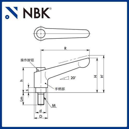NBK LDMS-C外螺纹夹紧手柄不锈钢材质螺纹带操作按钮机械要素零件