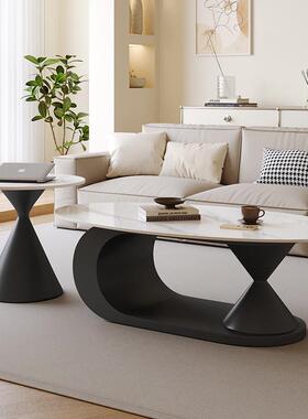 Tal椭圆形茶几岩板桌子小户型简约现代客厅家用创意新款奶油茶几