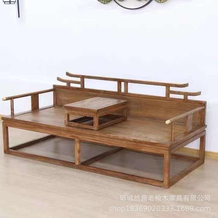 中式老榆木罗汉床家用客厅美人塌装饰做旧客厅沙发床可伸缩贵妃榻
