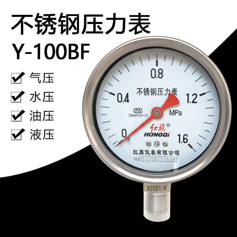 304不锈钢压力表Y-100BF 高压工业用压力表径向耐高温蒸汽压力表