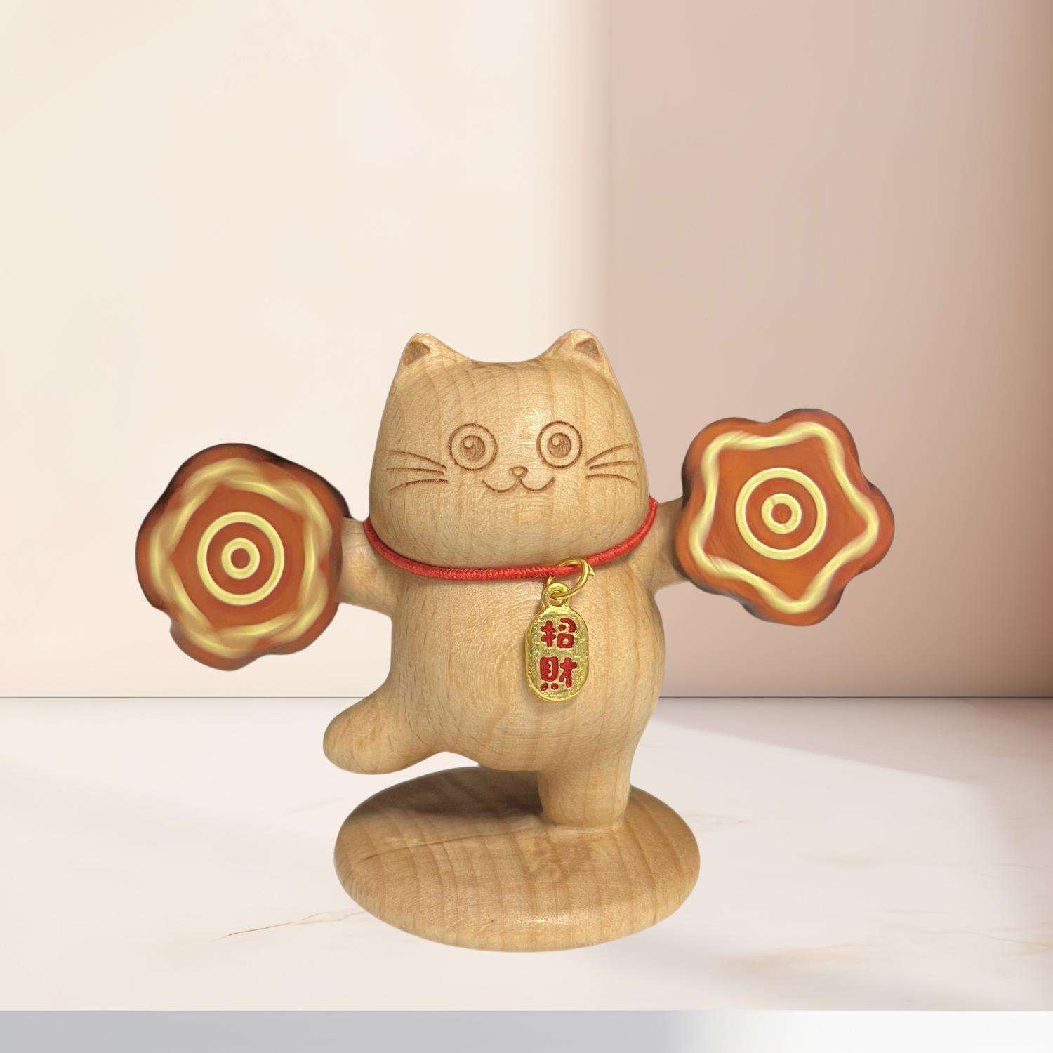 工厂直销榉木手绢猫摆件创意实木雕刻桌面饰品送礼丢手绢猫摆件