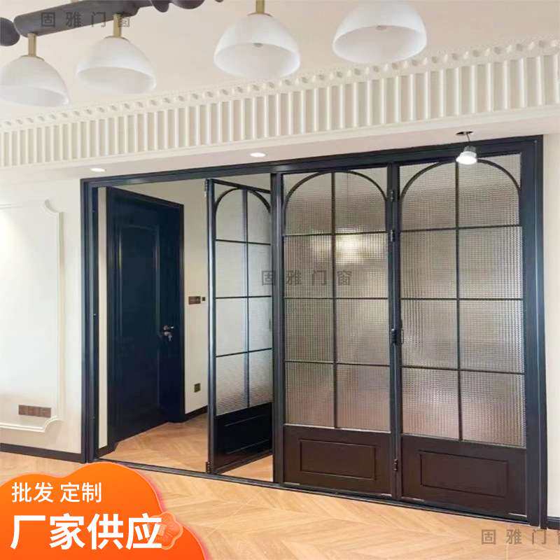 复古推拉门钛镁合金三联动厨房阳台客厅隔断吊轨两轨玻璃移门静音