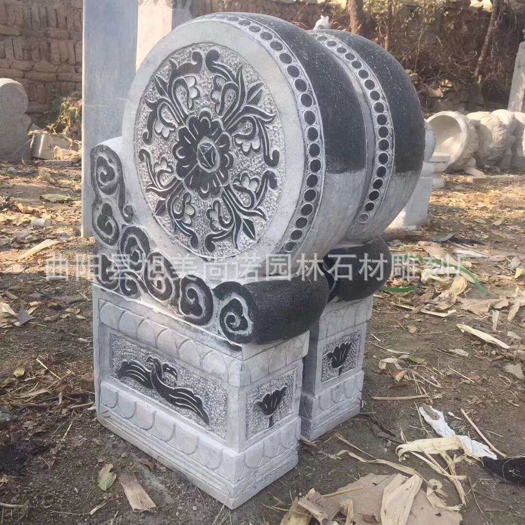 石雕门鼓 仿古抱鼓雕塑 庭院商场门鼓抱鼓青石动物门墩狮子头摆件
