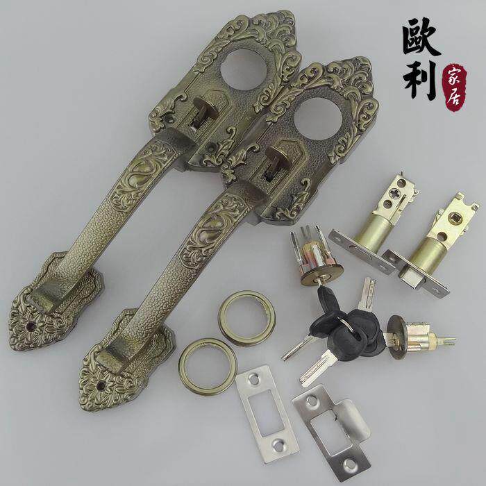 罗普斯金门锁老式铝合金门锁大把手锁仿青古铜拉手锁按锁双开门锁
