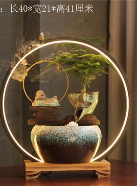 流水器摆件开业礼品生财招财办公室小鱼缸客厅中式禅意陶瓷新软装