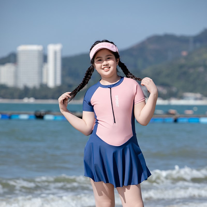 2025新款女大童泳衣连体套装泡温泉泳衣13岁微胖女孩泳装速干洋气