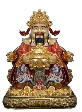 聚宝盆财神爷神像家用比干财神爷佛像招财店铺文财神爷像纯铜摆件
